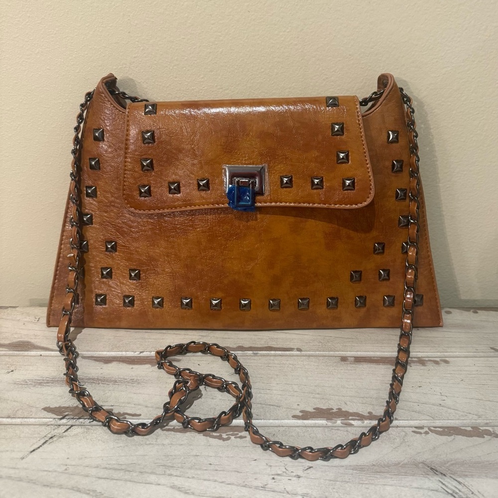 Rivet Brown Faux Leather Bag